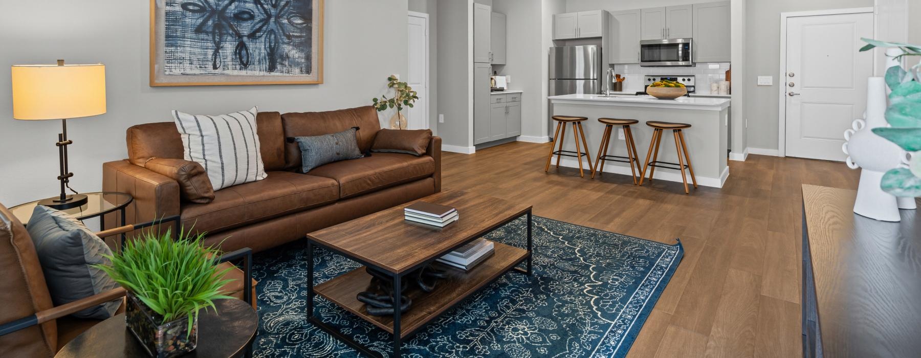 large living room open to kitchen